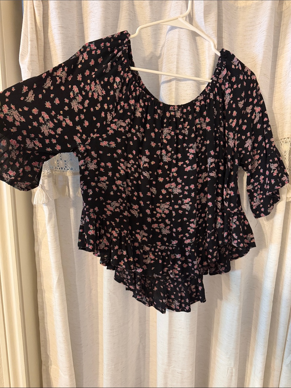 Live 4 Truth Black Blouse with Pink Floral Print